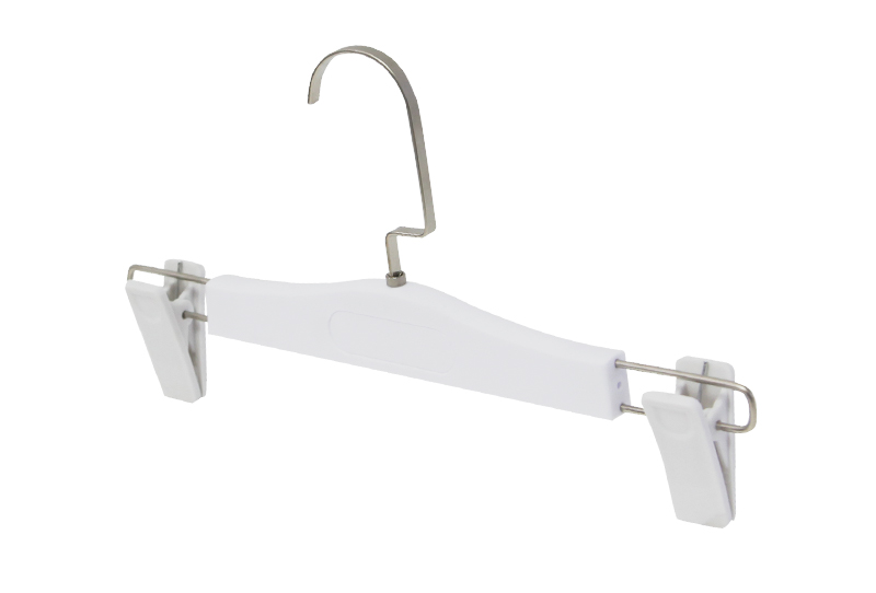 Percha de plástico para pantalones con gancho de metal fuerte blanco